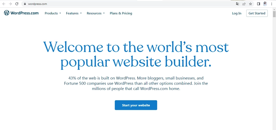 Trang chủ của Wordpress - Trang web tạo website miễn phí